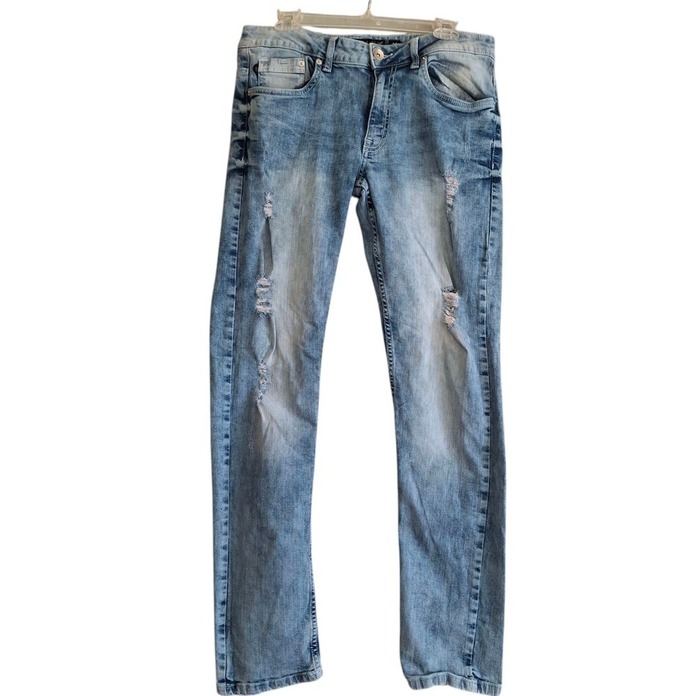 Southpole Men's Size 32x34 (Fits 32x32) Blue Distressed Stretch Denim Flex Jeans